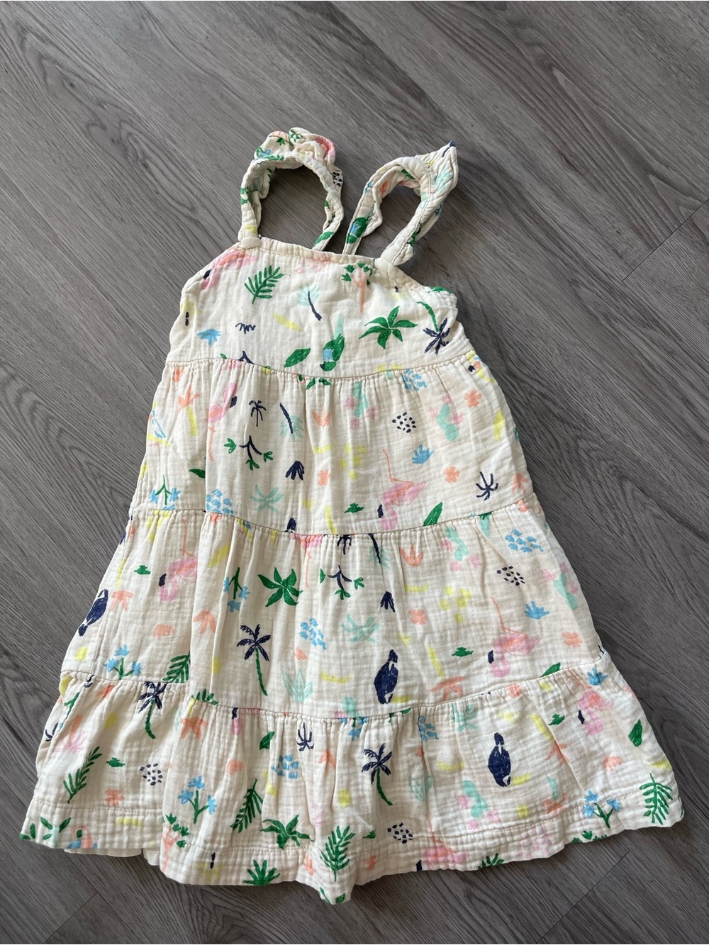 Hanna Andersson Cream Sundress with Multicolor Tropical Print